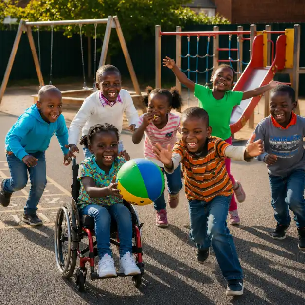 Enfants qui jouent au ballon sur une ère de jeu